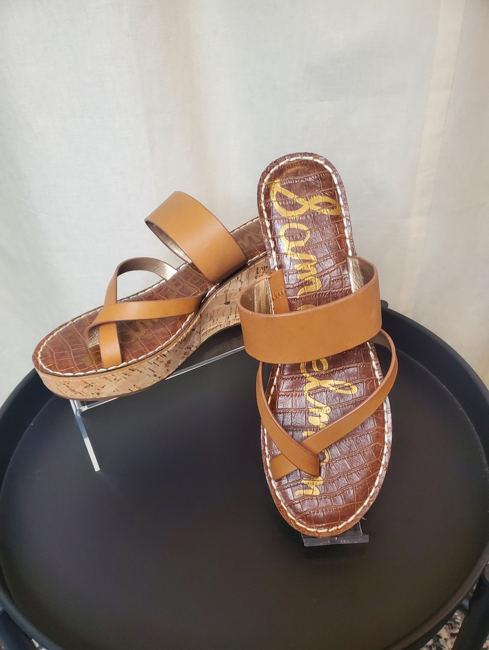 Sam Edelman Cognac Cork Platform Slide Wedges